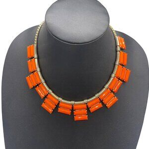 Orange Crystal Choker Statement Necklace Gold Tone Boho Party Trible Glam